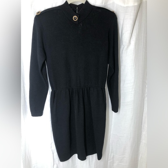 Vintage St. John for Saks Fifth Avenue Black Santana Knit Dress Size 4 Gold - Picture 2 of 8